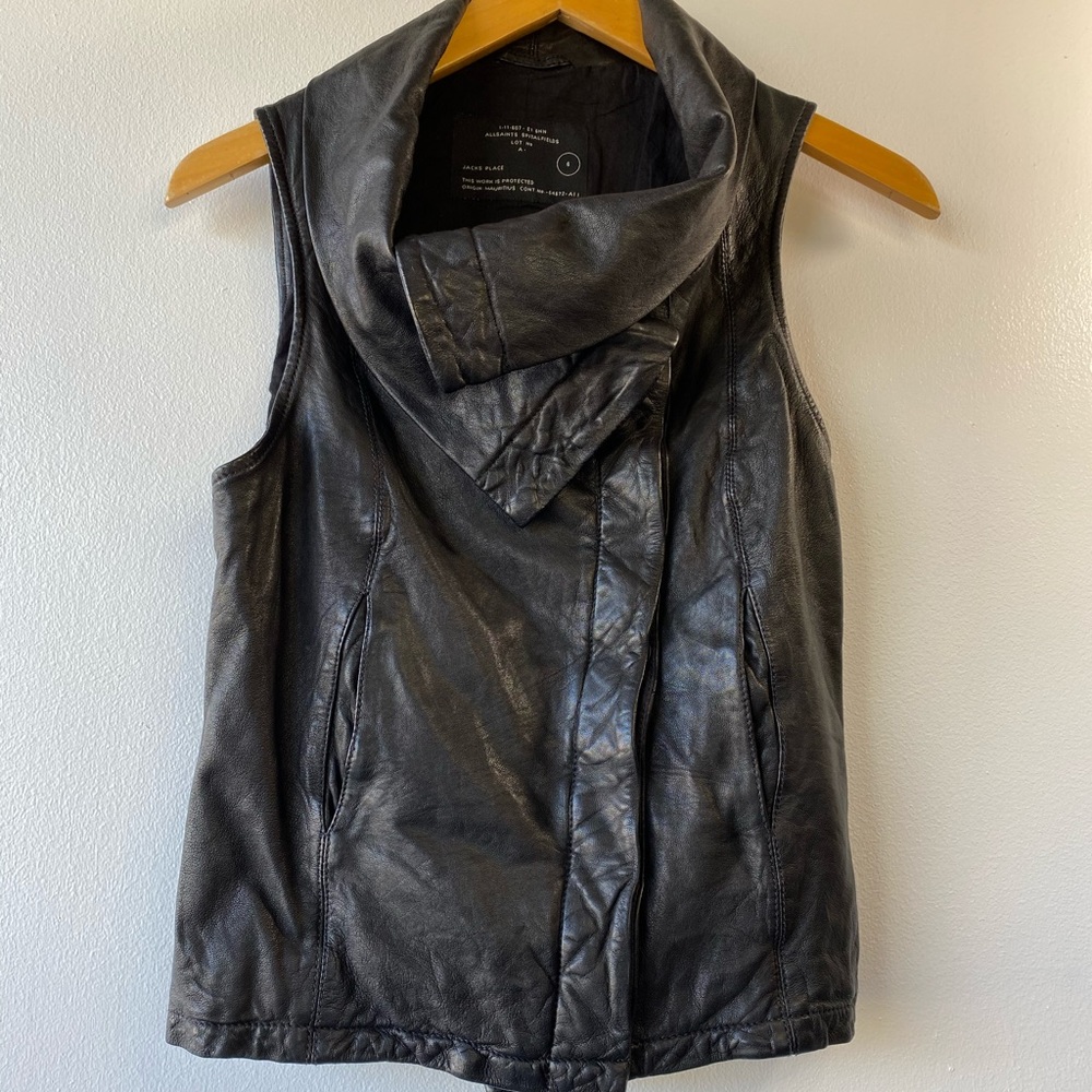 Allsaints Kadian Black Leather Gillet Vest